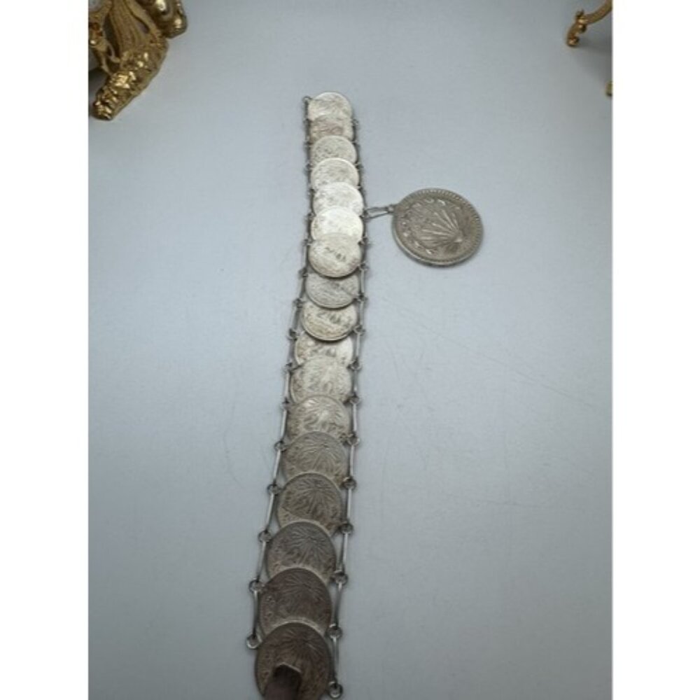 Vintage Mexican Coin Bracelet Solid Silver Unique Collectible Jewelry From 40s - Picture 6 of 16